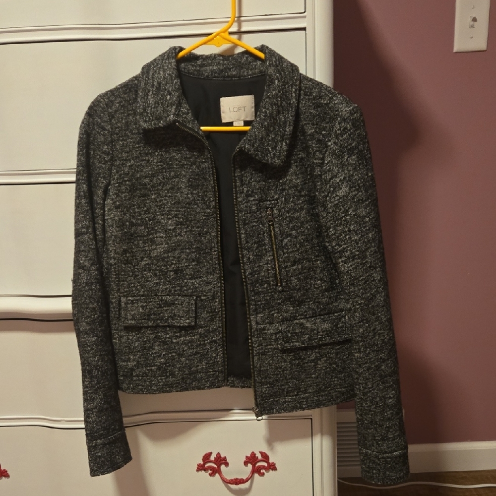 LOFT Charcoal Tweed Blazer